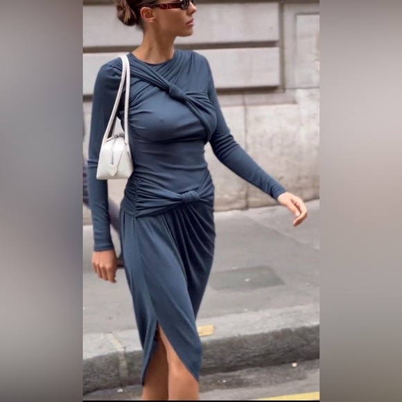 ZARA Draped Knot Midi Dress – Sculpting Bodycon – Size S (Stretch S/M) - Picture 6 of 15